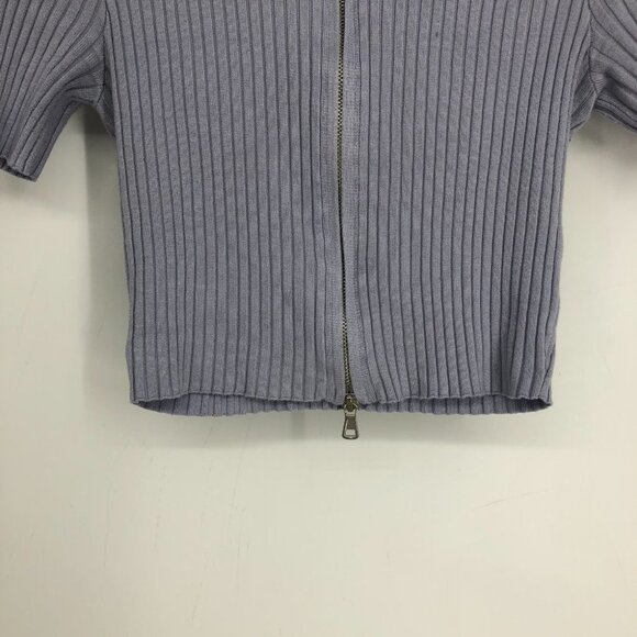 Twik by Simons Light Periwinkle Short Sleeve Zip Up Crop Top XS - Picture 8 of 16